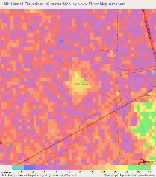 Mit Hamal,Egypt Elevation Map