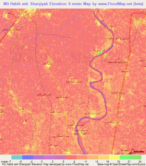 Mit Habib ash Sharqiyah,Egypt Elevation Map