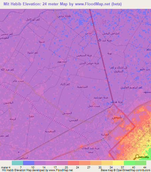 Mit Habib,Egypt Elevation Map