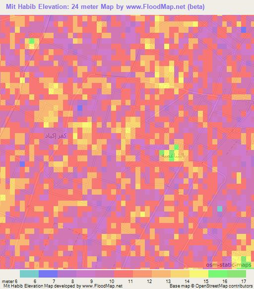 Mit Habib,Egypt Elevation Map