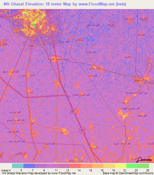 Mit Ghazal,Egypt Elevation Map