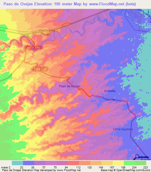 Paso de Ovejas,Mexico Elevation Map