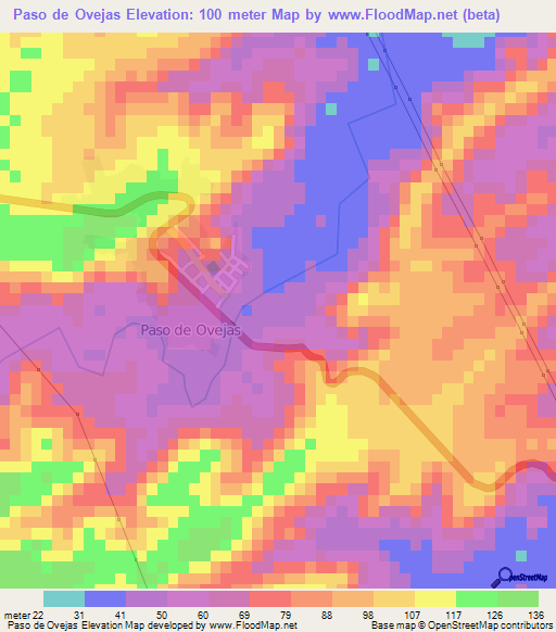 Paso de Ovejas,Mexico Elevation Map