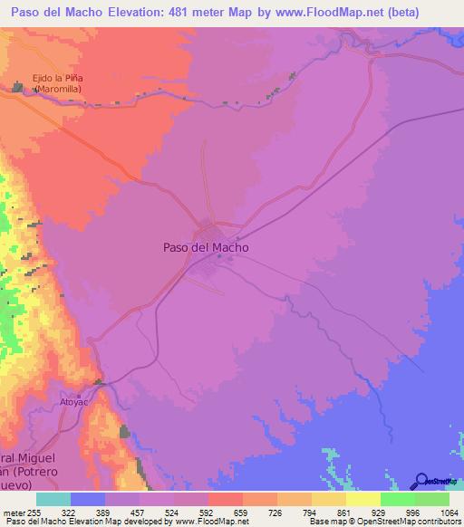 Paso del Macho,Mexico Elevation Map