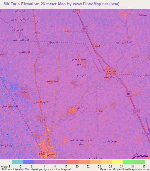 Mit Faris,Egypt Elevation Map