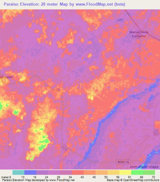 Paraiso,Mexico Elevation Map