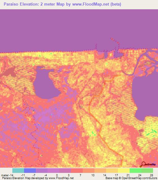 Paraiso,Mexico Elevation Map