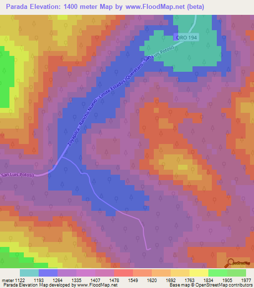 Parada,Mexico Elevation Map