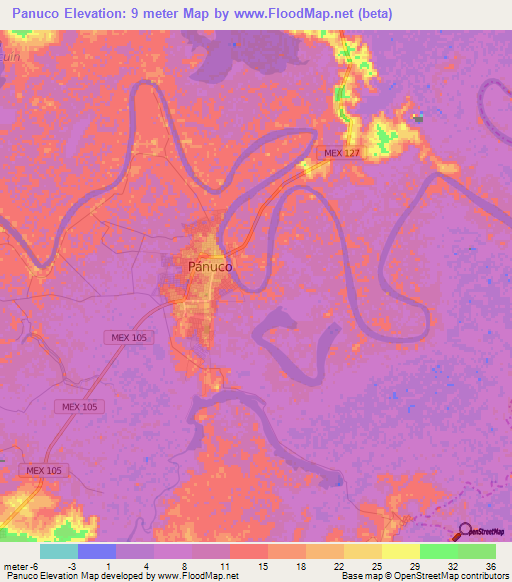 Panuco,Mexico Elevation Map