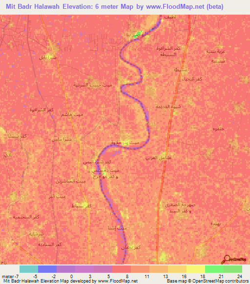 Mit Badr Halawah,Egypt Elevation Map