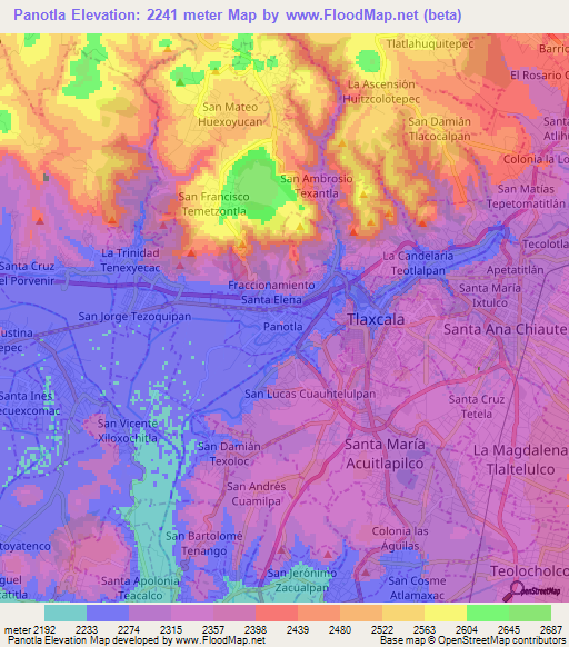 Panotla,Mexico Elevation Map