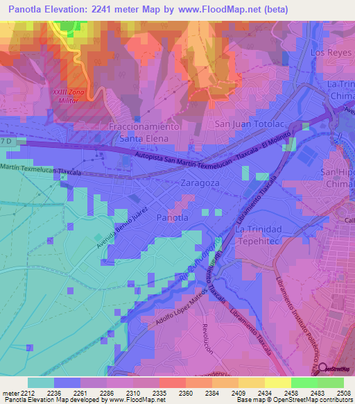 Panotla,Mexico Elevation Map