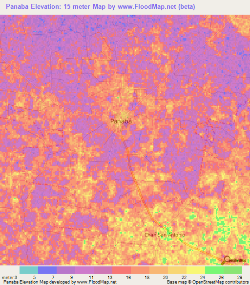 Panaba,Mexico Elevation Map