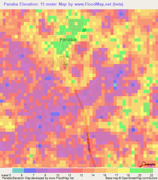 Panaba,Mexico Elevation Map