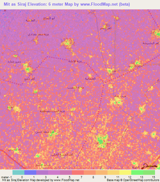 Mit as Siraj,Egypt Elevation Map