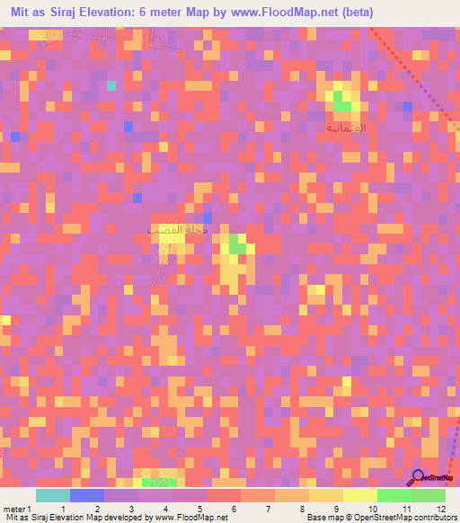 Mit as Siraj,Egypt Elevation Map