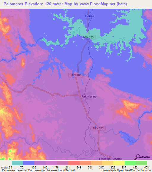 Palomares,Mexico Elevation Map