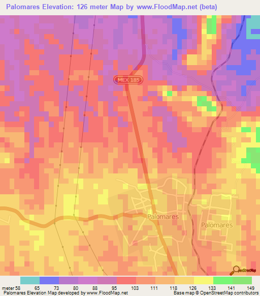 Palomares,Mexico Elevation Map