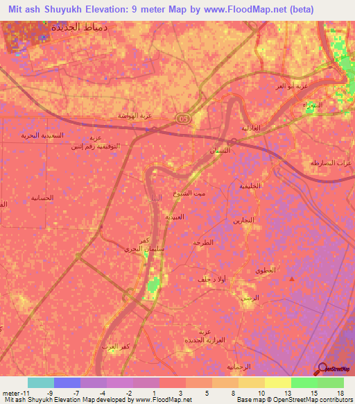 Mit ash Shuyukh,Egypt Elevation Map