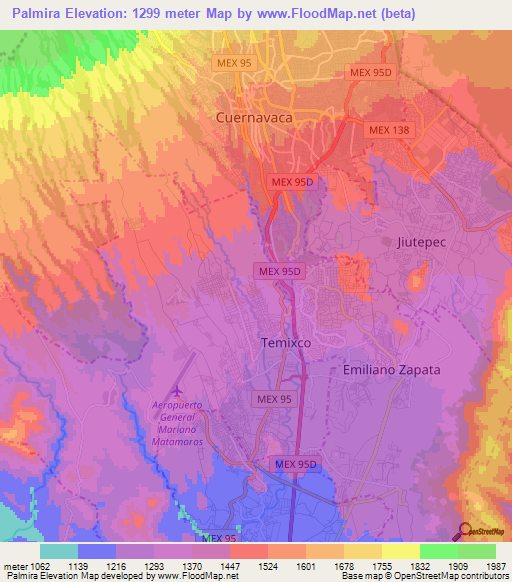 Palmira,Mexico Elevation Map