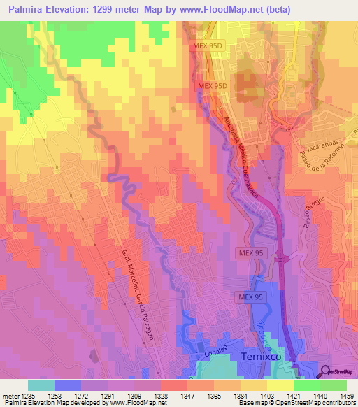 Palmira,Mexico Elevation Map