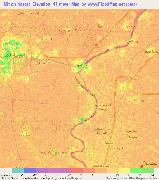 Mit an Nasara,Egypt Elevation Map