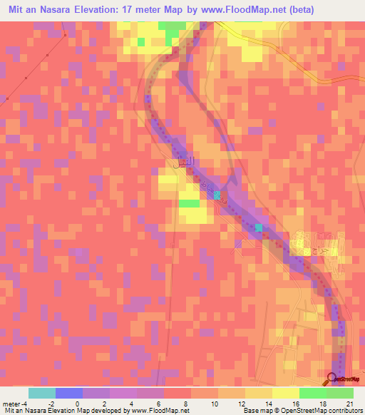 Mit an Nasara,Egypt Elevation Map