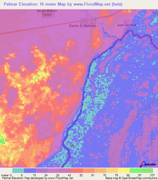 Palmar,Mexico Elevation Map