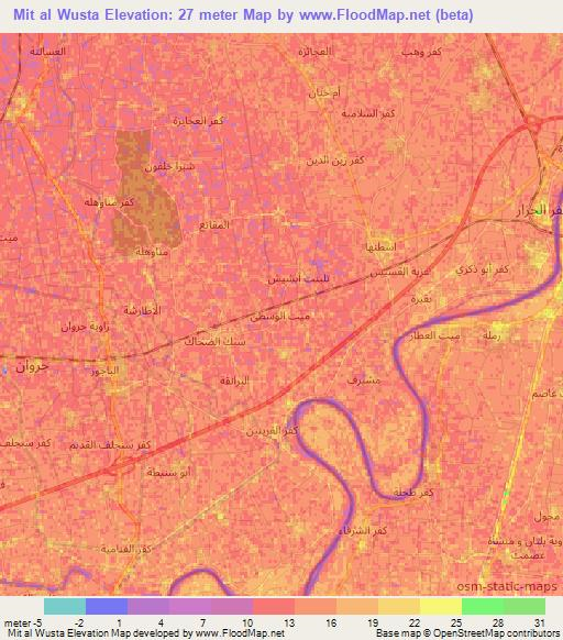 Mit al Wusta,Egypt Elevation Map