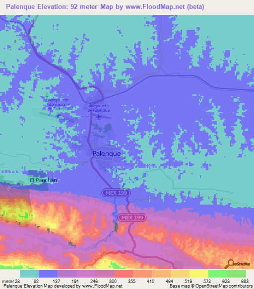 Palenque,Mexico Elevation Map