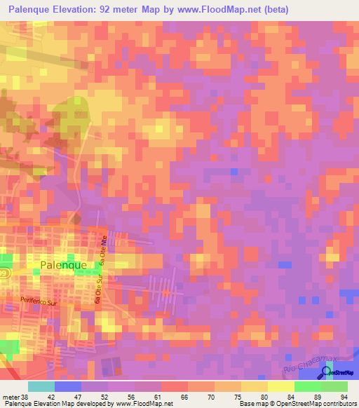 Palenque,Mexico Elevation Map