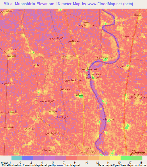 Mit al Mubashirin,Egypt Elevation Map
