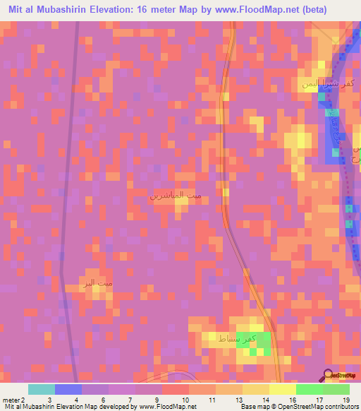 Mit al Mubashirin,Egypt Elevation Map