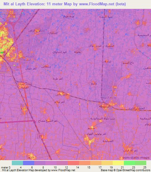 Mit al Layth,Egypt Elevation Map