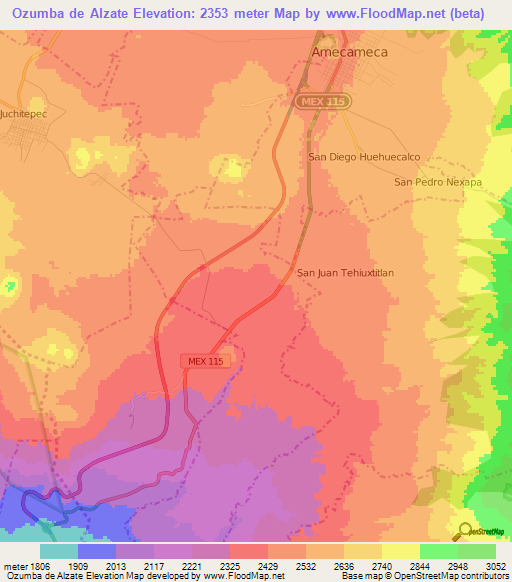 Ozumba de Alzate,Mexico Elevation Map