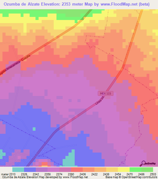 Ozumba de Alzate,Mexico Elevation Map