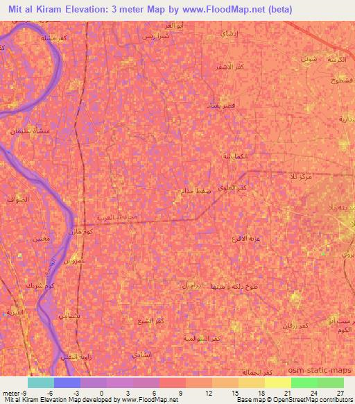 Mit al Kiram,Egypt Elevation Map