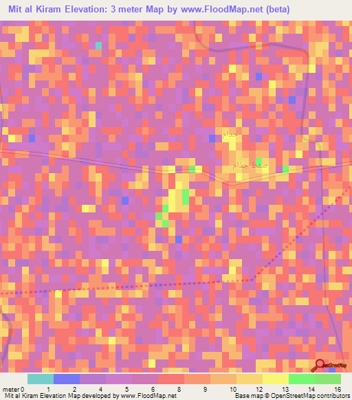 Mit al Kiram,Egypt Elevation Map