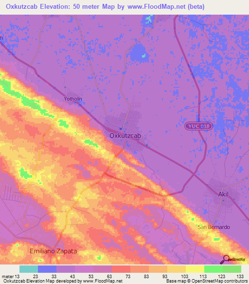 Oxkutzcab,Mexico Elevation Map