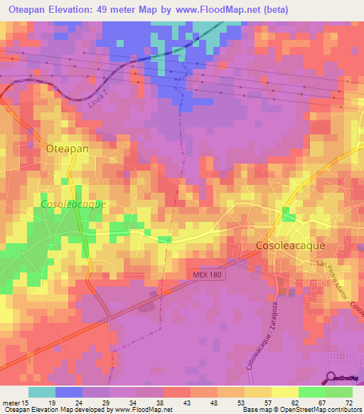 Oteapan,Mexico Elevation Map