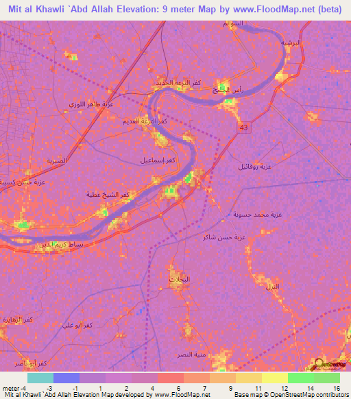 Mit al Khawli `Abd Allah,Egypt Elevation Map