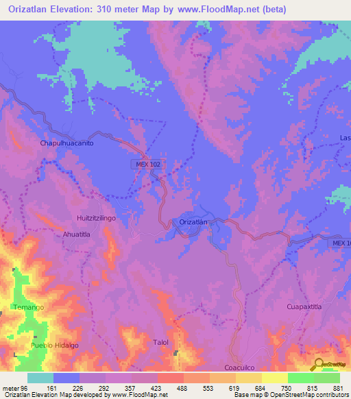 Orizatlan,Mexico Elevation Map