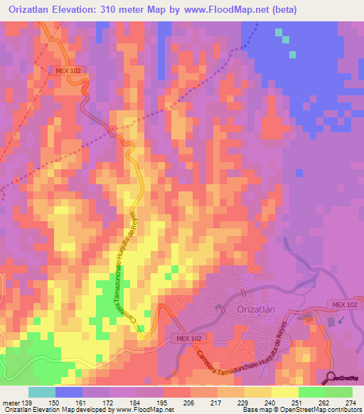 Orizatlan,Mexico Elevation Map