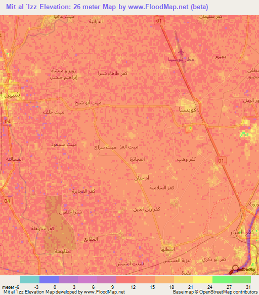 Mit al `Izz,Egypt Elevation Map