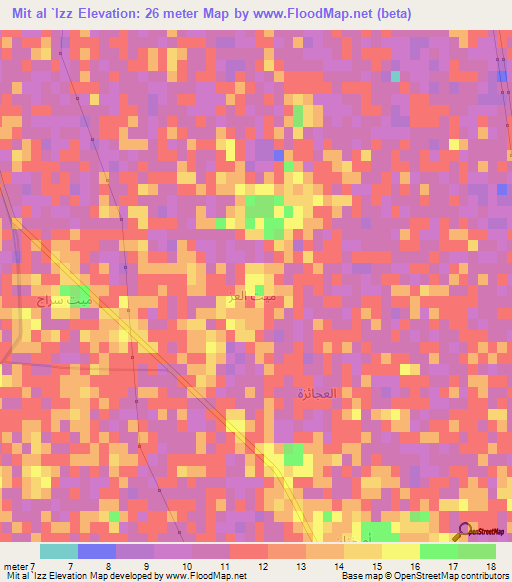 Mit al `Izz,Egypt Elevation Map