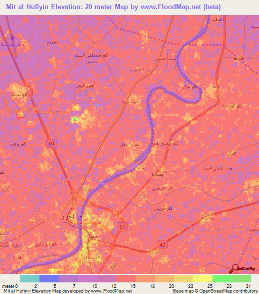 Mit al Hufiyin,Egypt Elevation Map