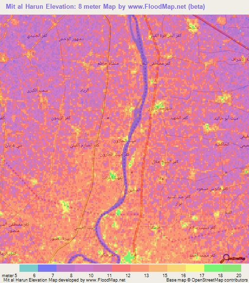 Mit al Harun,Egypt Elevation Map