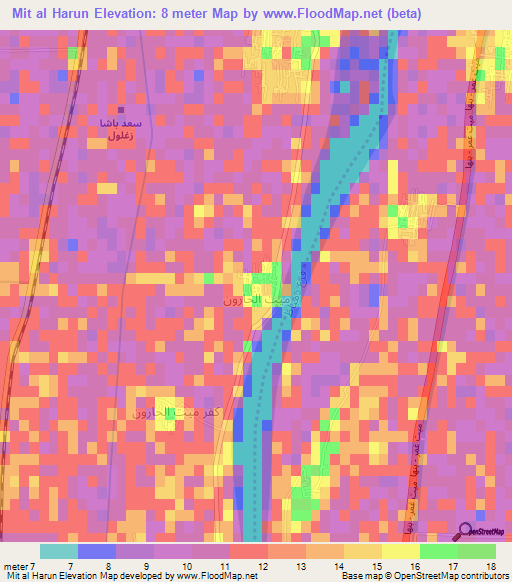 Mit al Harun,Egypt Elevation Map