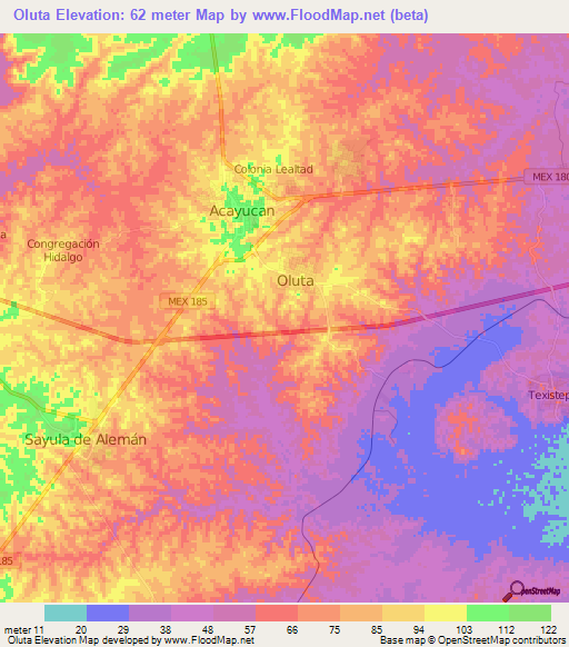 Oluta,Mexico Elevation Map