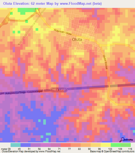 Oluta,Mexico Elevation Map